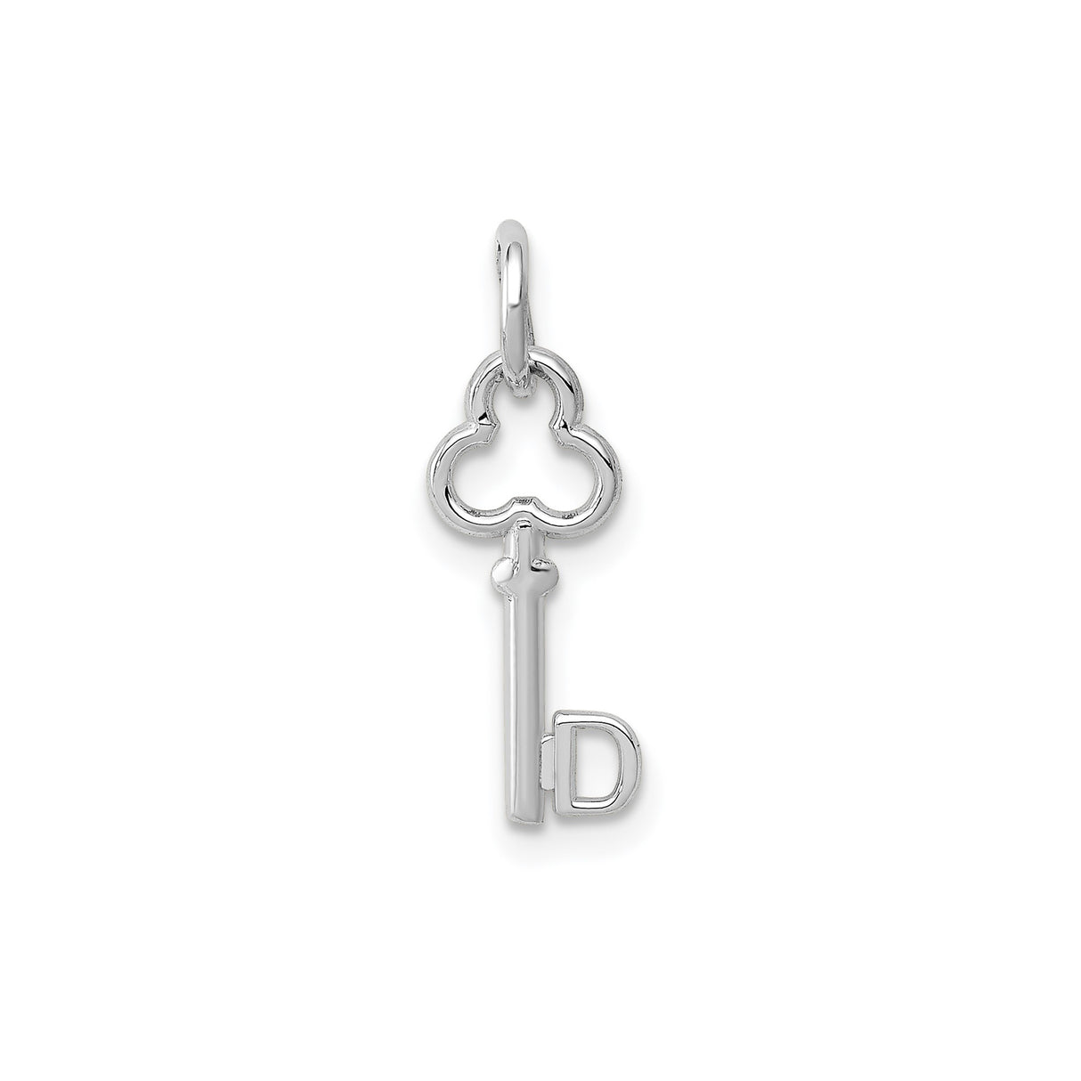 14k White Gold Key Pendant with Clover Top and Letter D Base, Monogram Charm
