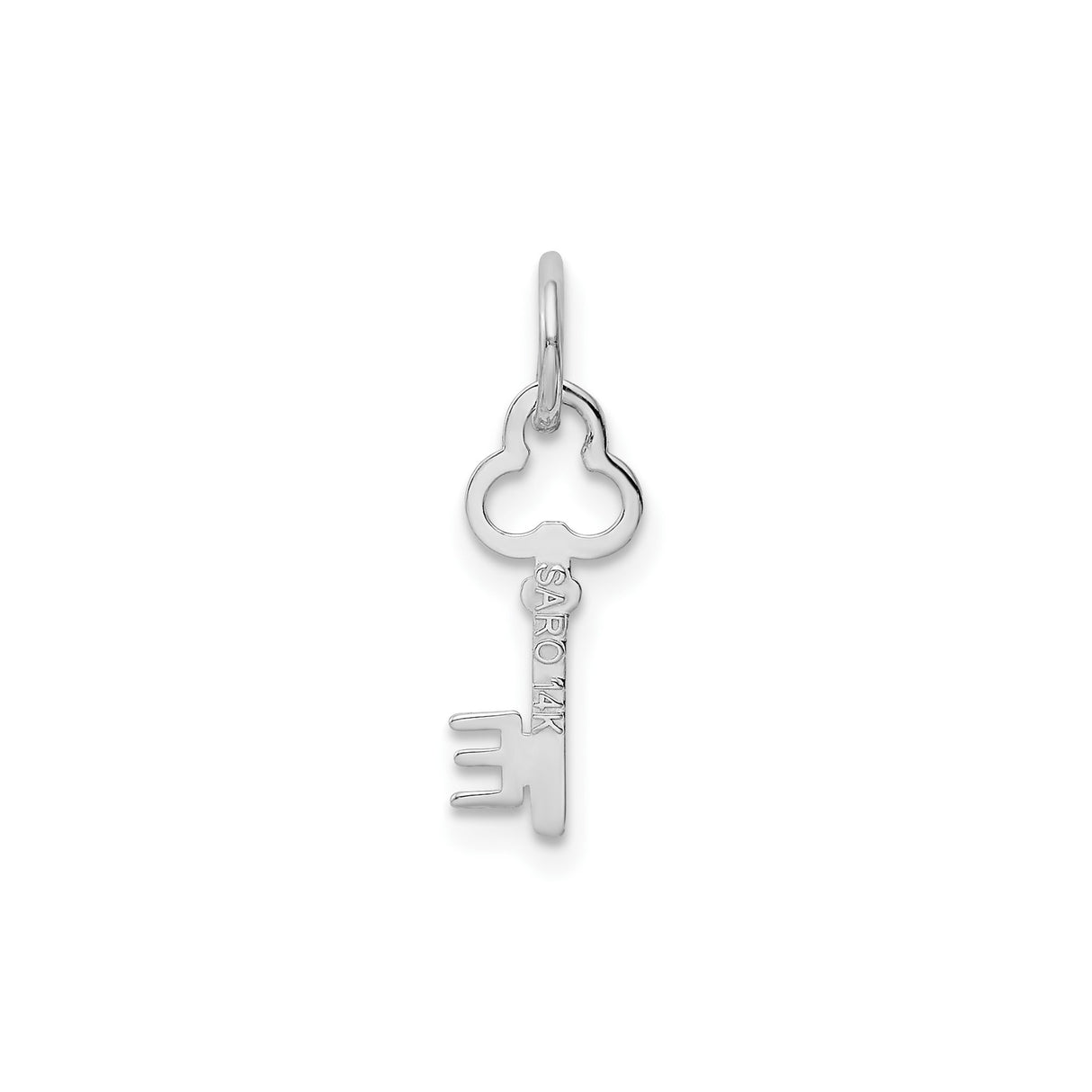 14k White Gold Key Pendant Charm with Vintage Skeleton Design