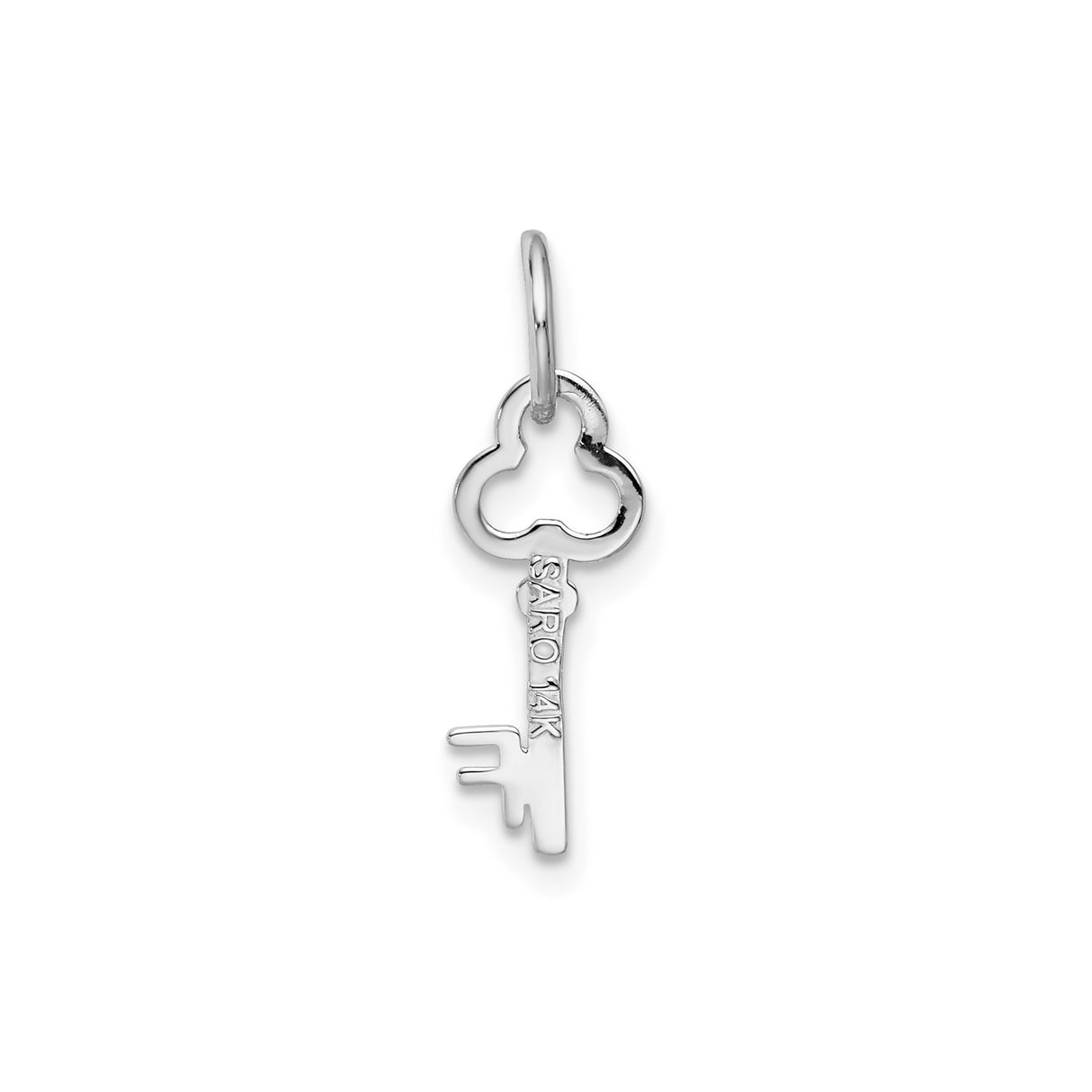 14k White Gold Skeleton Key Pendant with Uppercase Letter F Initial, Unisex Charm