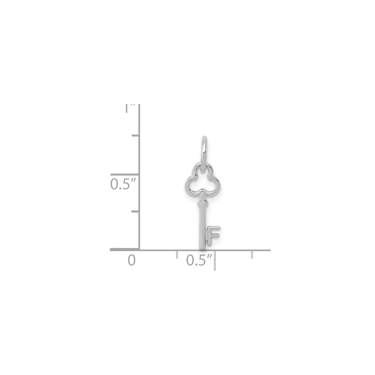 14k White Gold Skeleton Key Pendant with Uppercase Letter F Initial, Unisex Charm