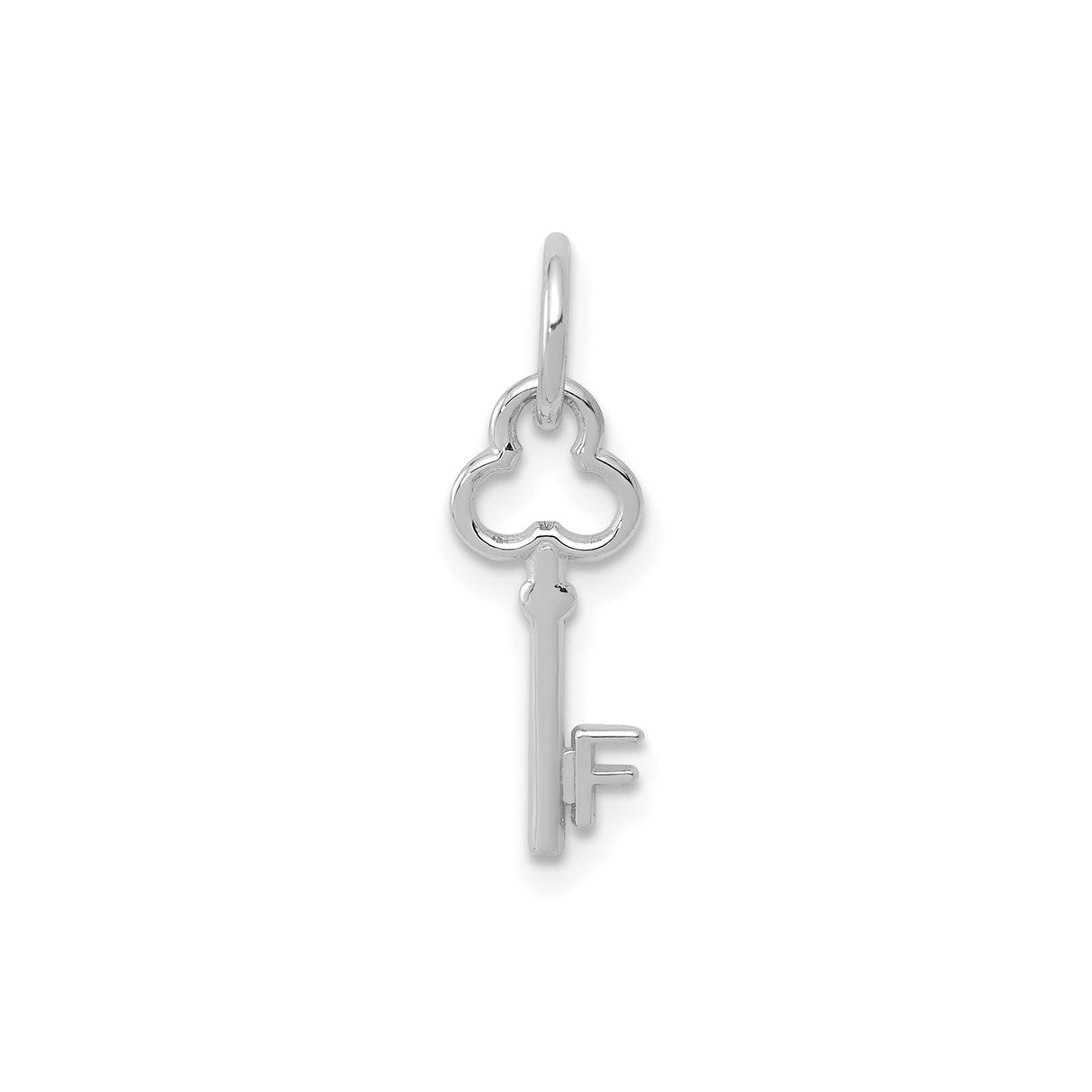 14k White Gold Skeleton Key Pendant with Uppercase Letter F Initial, Unisex Charm