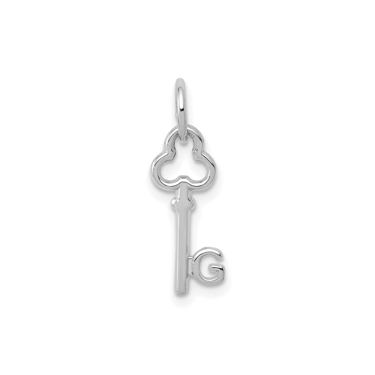 14k White Gold Key Pendant with Uppercase Letter G, Openwork Monogram Charm