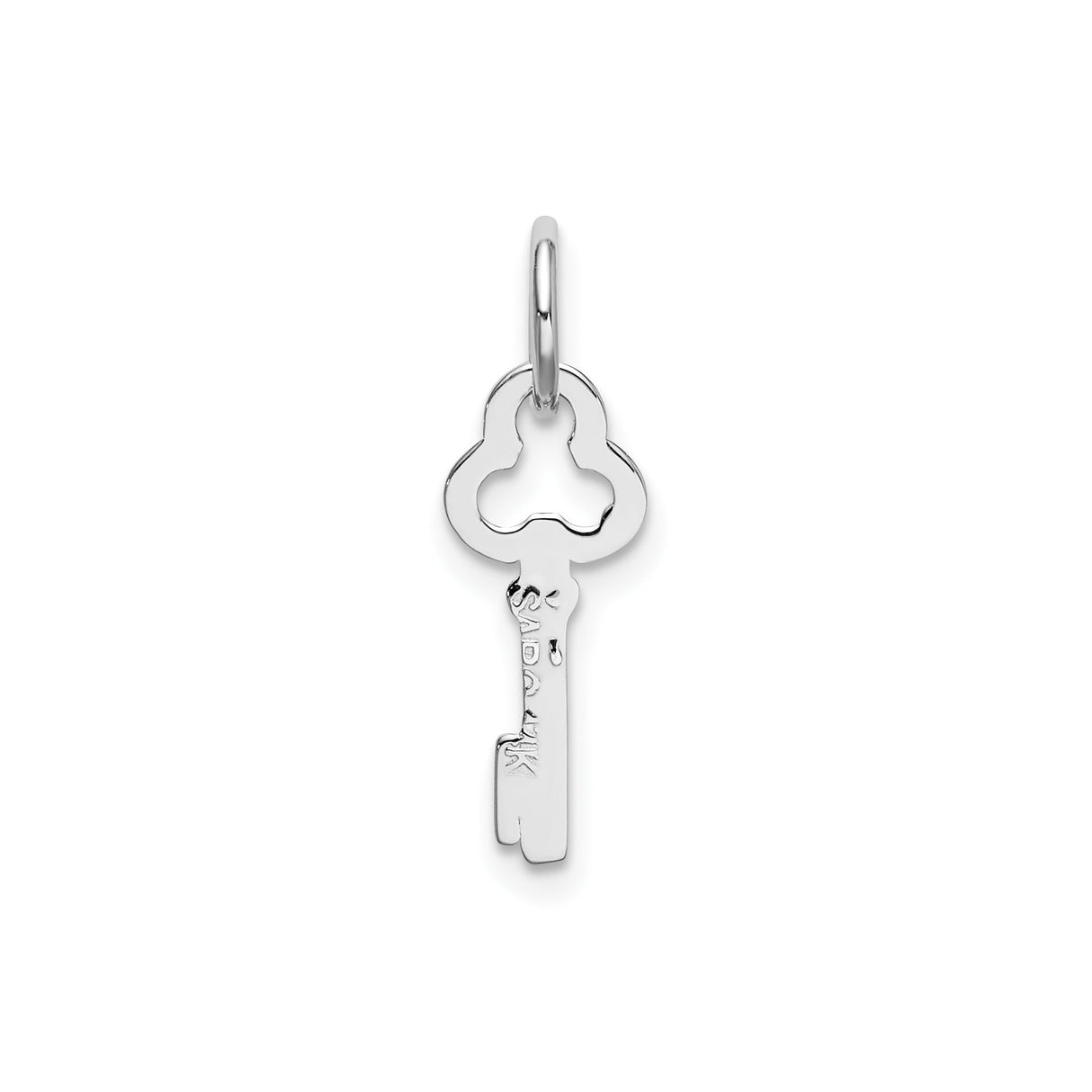 14k White Gold Key Pendant with Openwork Clover Design, Minimalist Symbolic Jewelry for Women