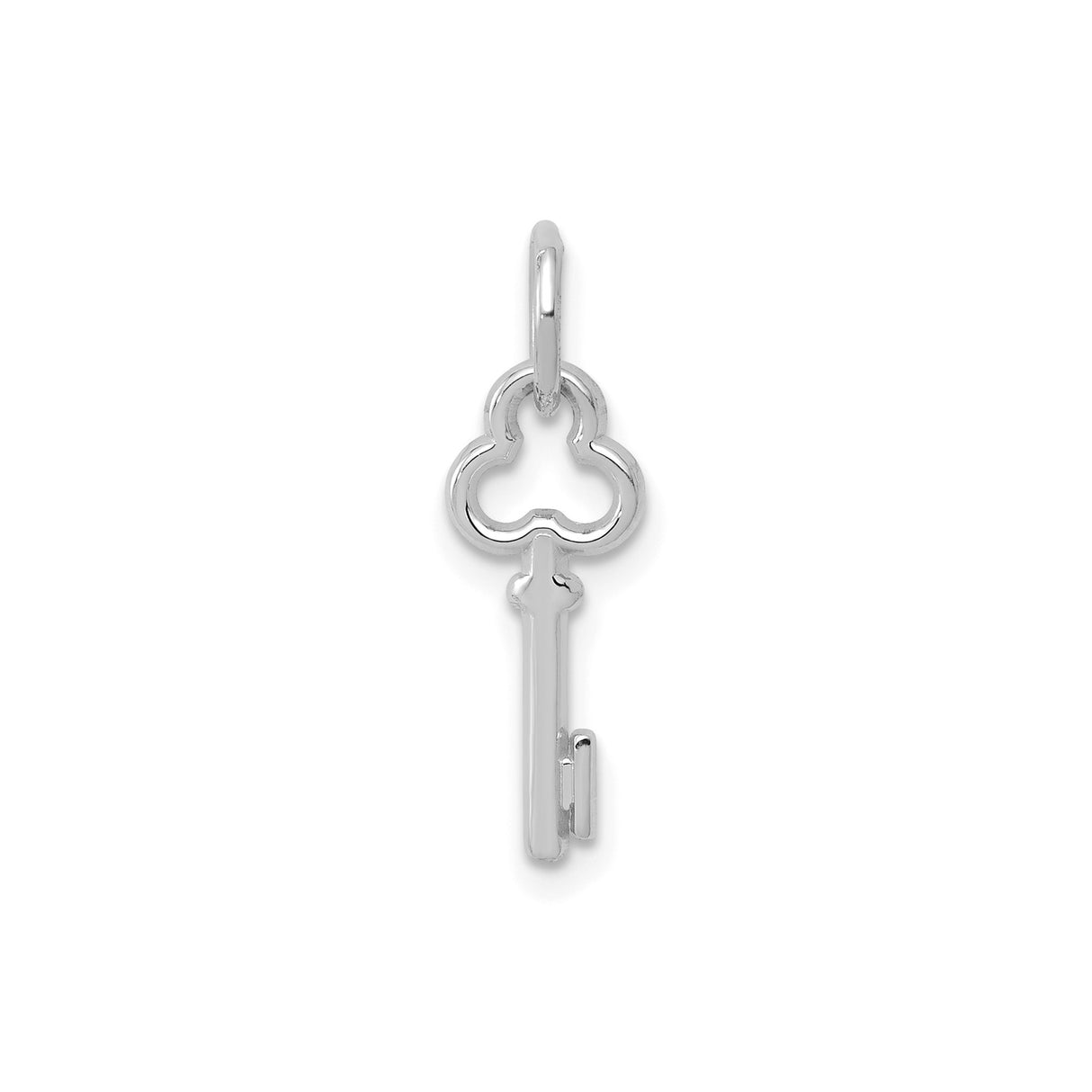 14k White Gold Key Pendant with Openwork Clover Design, Minimalist Symbolic Jewelry for Women