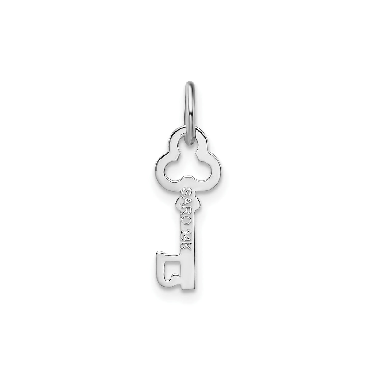 14k White Gold Key Pendant with Clover Bow, Skeleton Key Symbolic Charm for Women