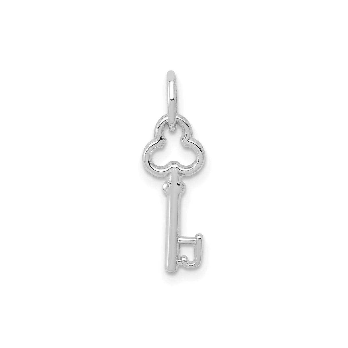 14k White Gold Key Pendant with Clover Bow, Skeleton Key Symbolic Charm for Women