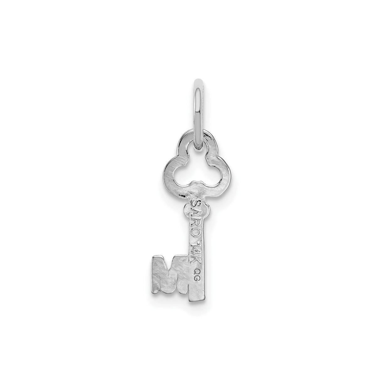 14k White Gold Key Pendant with Uppercase M Initial, Unisex Alphabet Charm