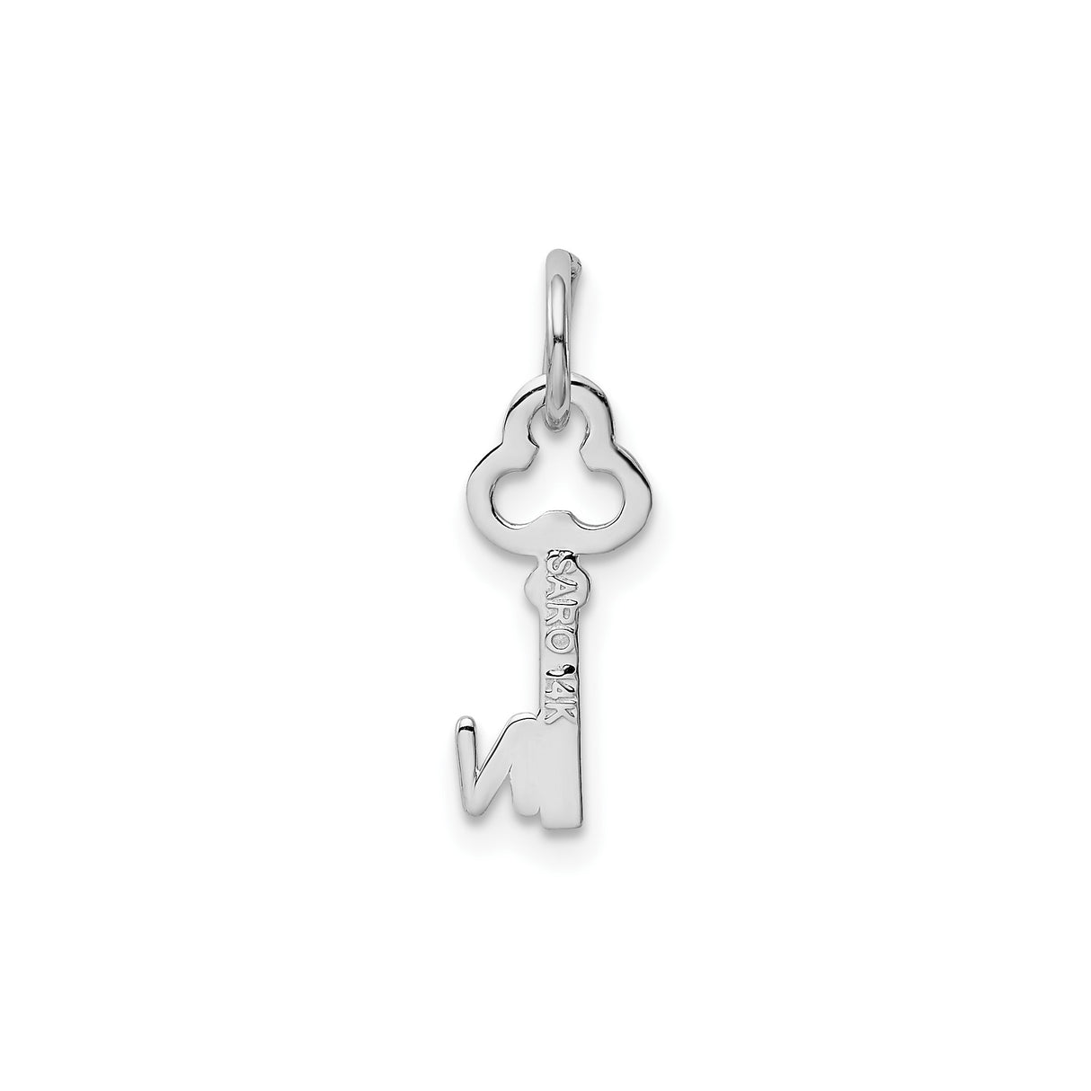 14k White Gold Key Charm Pendant with Letter N, Openwork Monogram Design