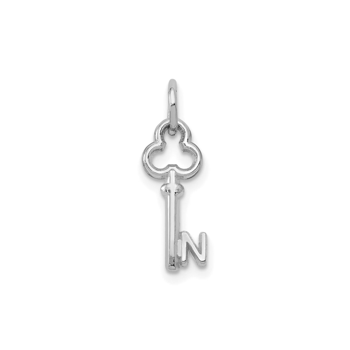 14k White Gold Key Charm Pendant with Letter N, Openwork Monogram Design