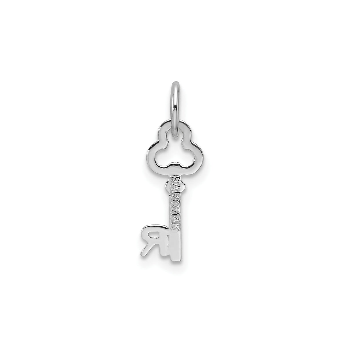 14k White Gold Key Pendant with Openwork Letter R Design, Monogram Charm