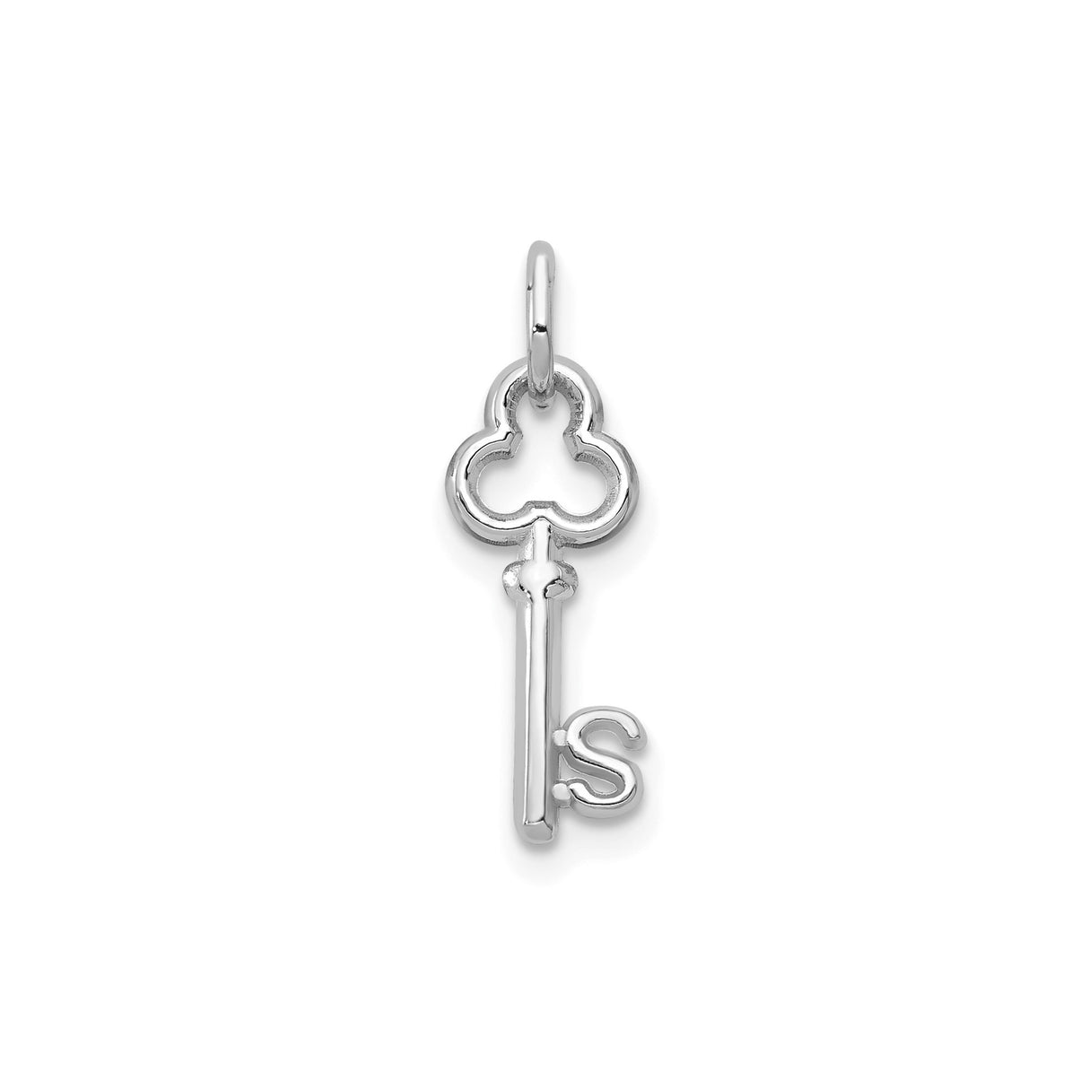 14k White Gold Key Pendant with Trefoil Top and Lowercase S Design