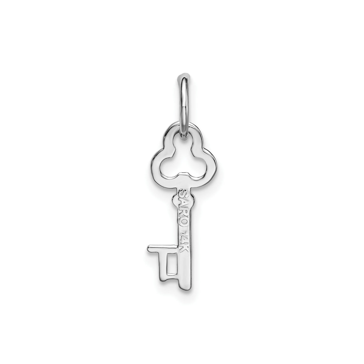 14k White Gold Key Pendant Charm with Clover Bow Design, Symbol of Love and New Beginnings