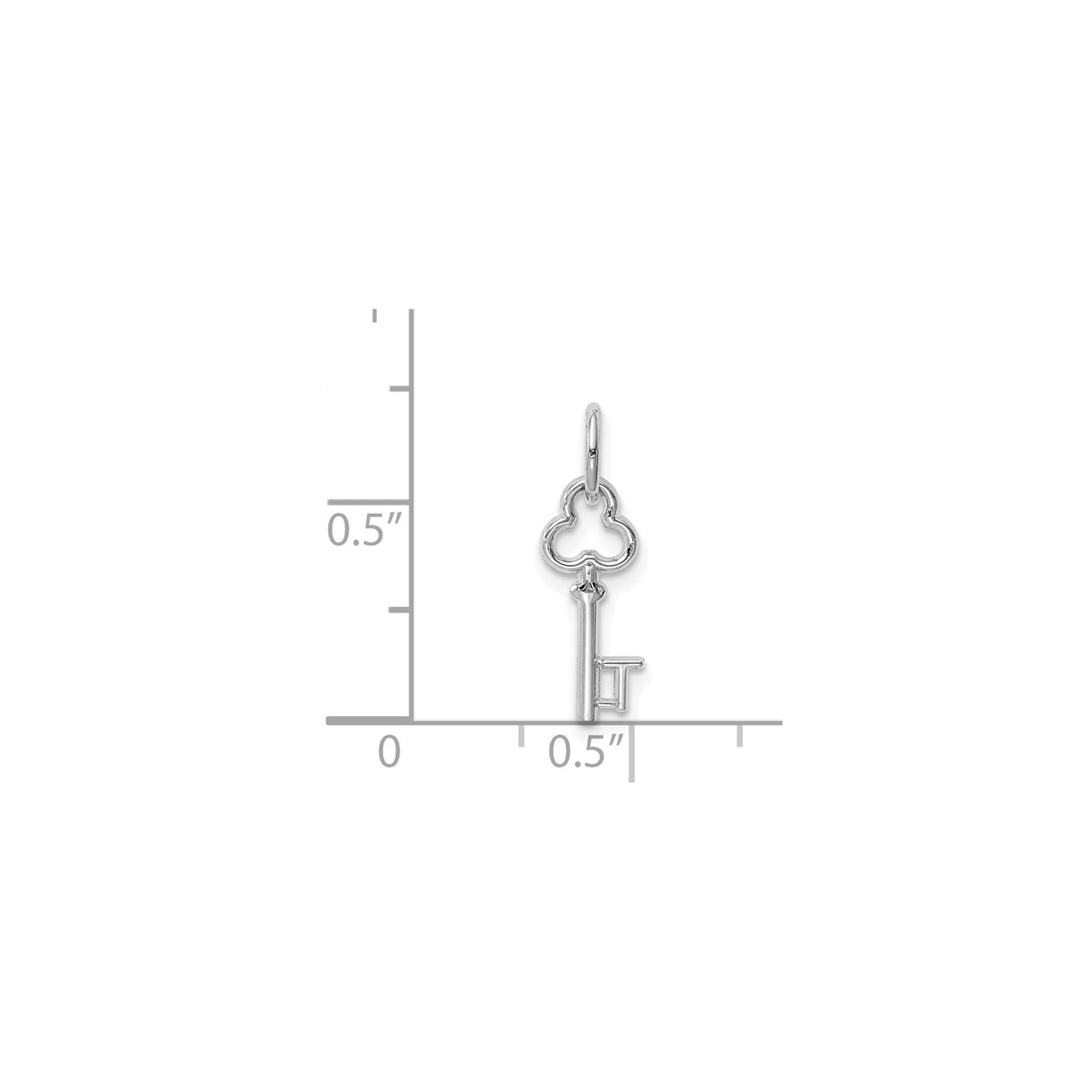 14k White Gold Key Pendant Charm with Clover Bow Design, Symbol of Love and New Beginnings