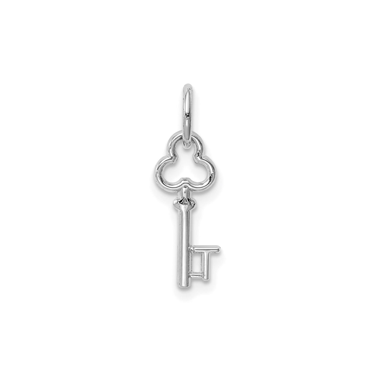 14k White Gold Key Pendant Charm with Clover Bow Design, Symbol of Love and New Beginnings
