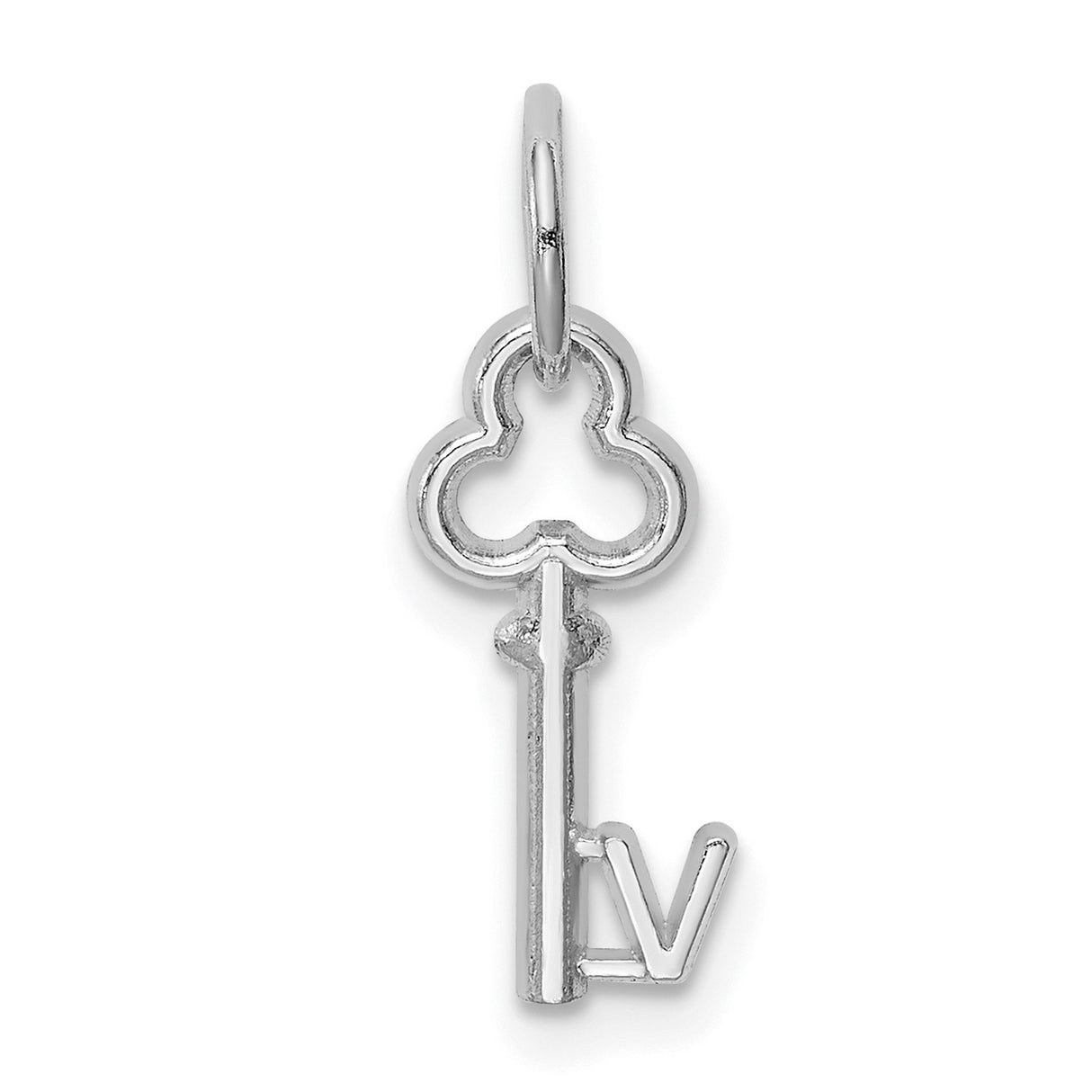 14k White Gold Key Pendant with Heart and Letter L Design
