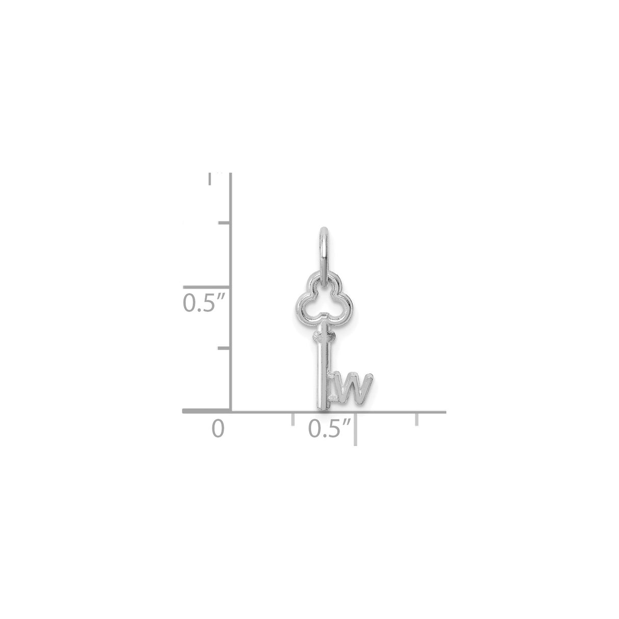 14k White Gold Key Pendant with Decorative Top and Letter W, Unisex Initial Charm