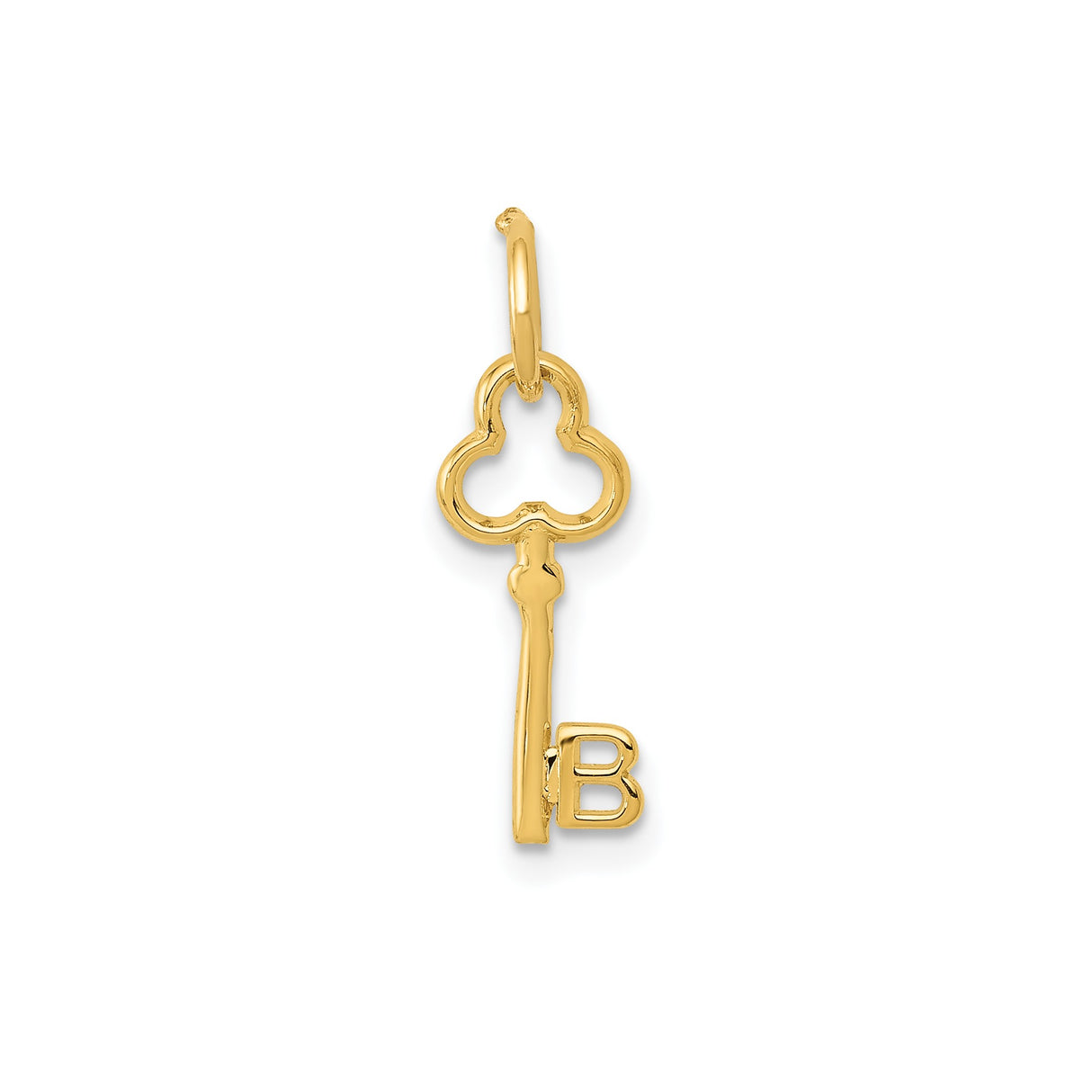 14k Yellow Gold Key Pendant Charm with Uppercase Letter B Monogram Engraving