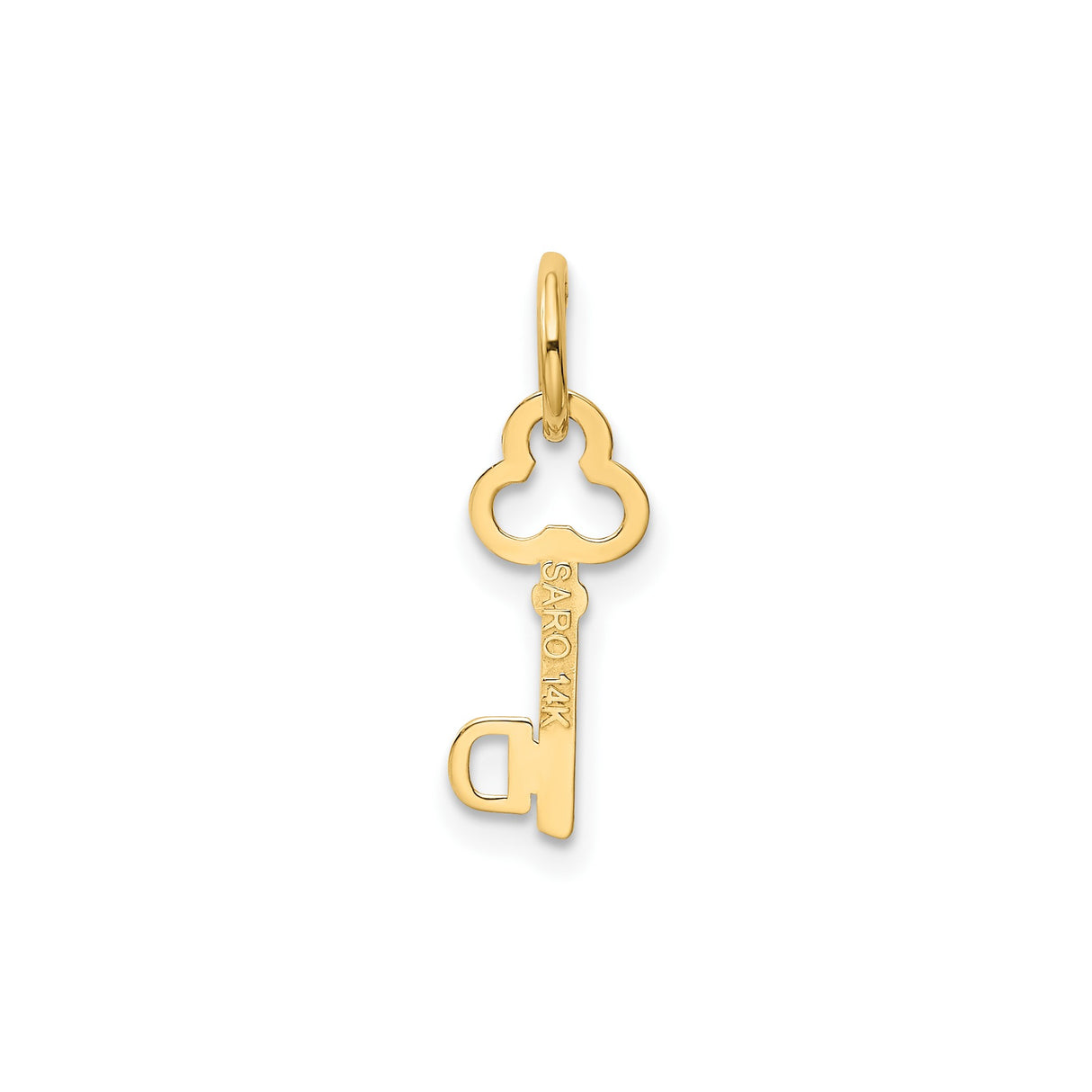 14k Yellow Gold Key Pendant with Clover and Letter D, Personalized Initial Charm Jewelry