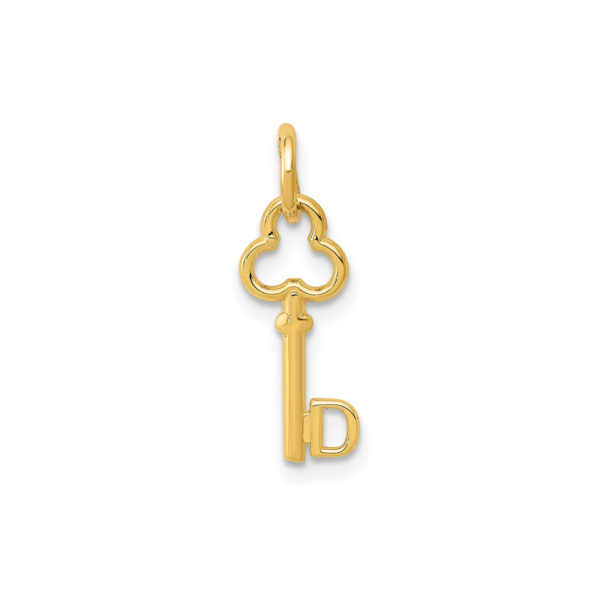 14k Yellow Gold Key Pendant with Clover and Letter D, Personalized Initial Charm Jewelry