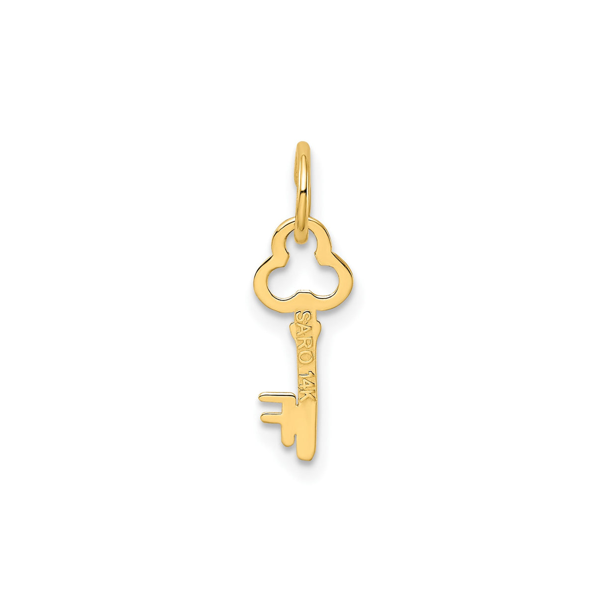 14k Yellow Gold Key Pendant with Clover Top and Letter F Alphabet Charm