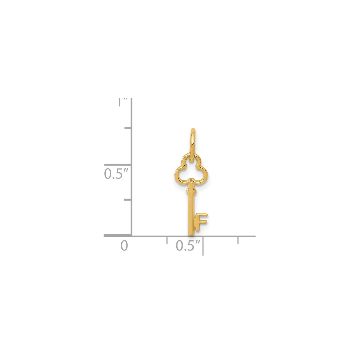 14k Yellow Gold Key Pendant with Clover Top and Letter F Alphabet Charm