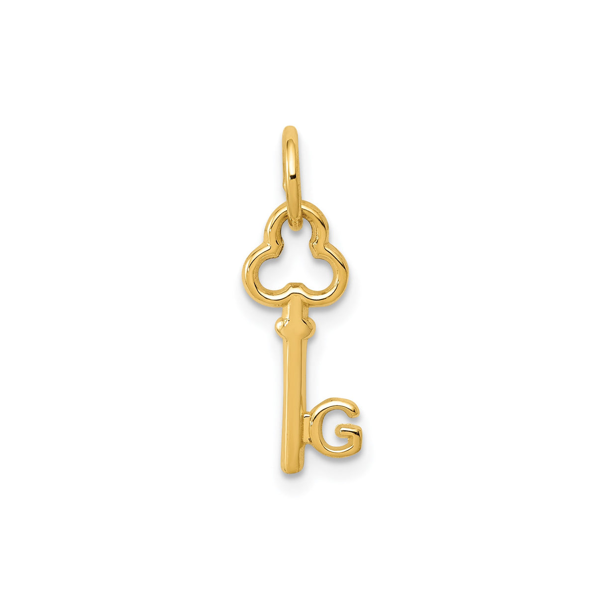 14k Yellow Gold Key Pendant with Clover Bow and Letter G Monogram Charm
