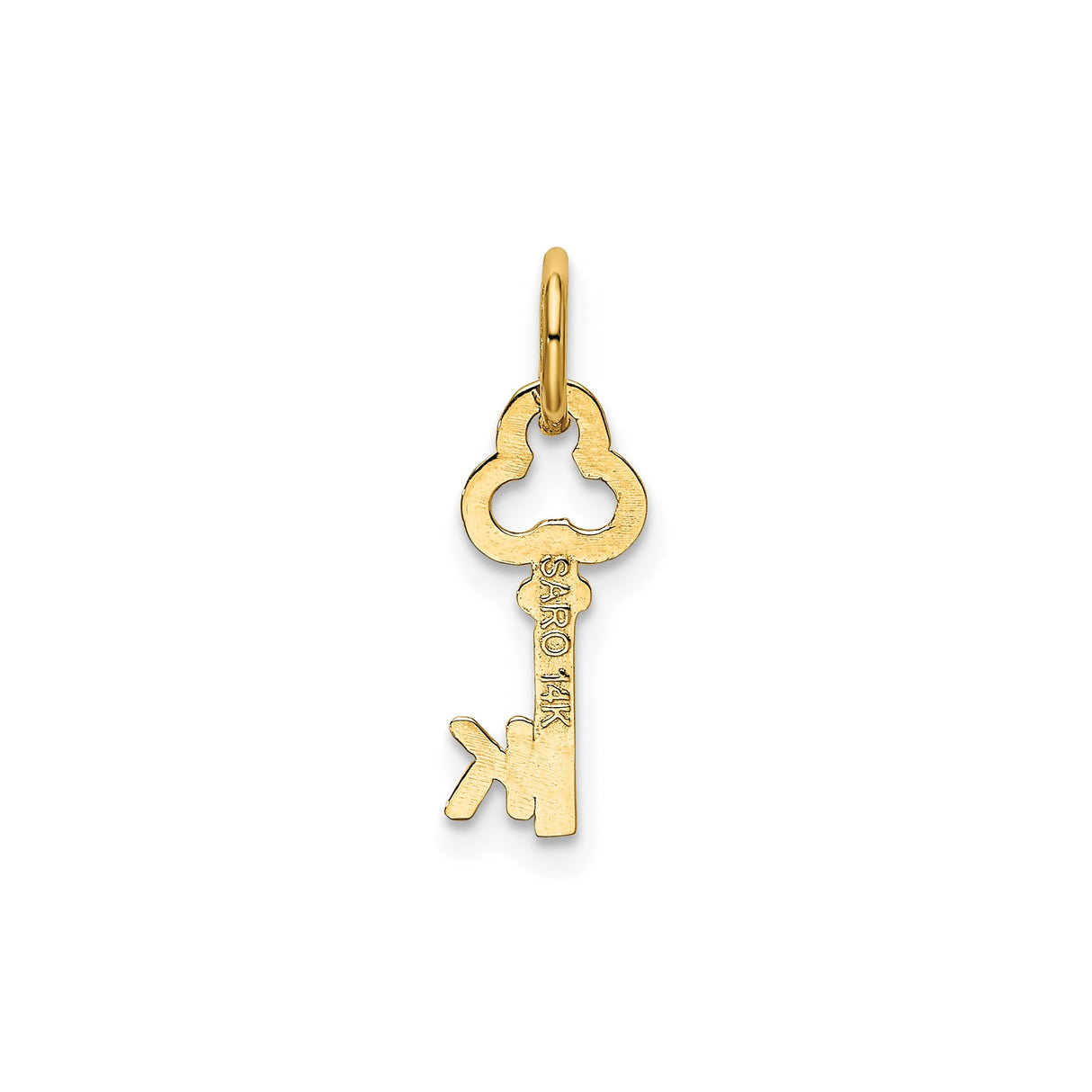 14k Yellow Gold Key Pendant with Openwork Top and Letter K Initial Charm