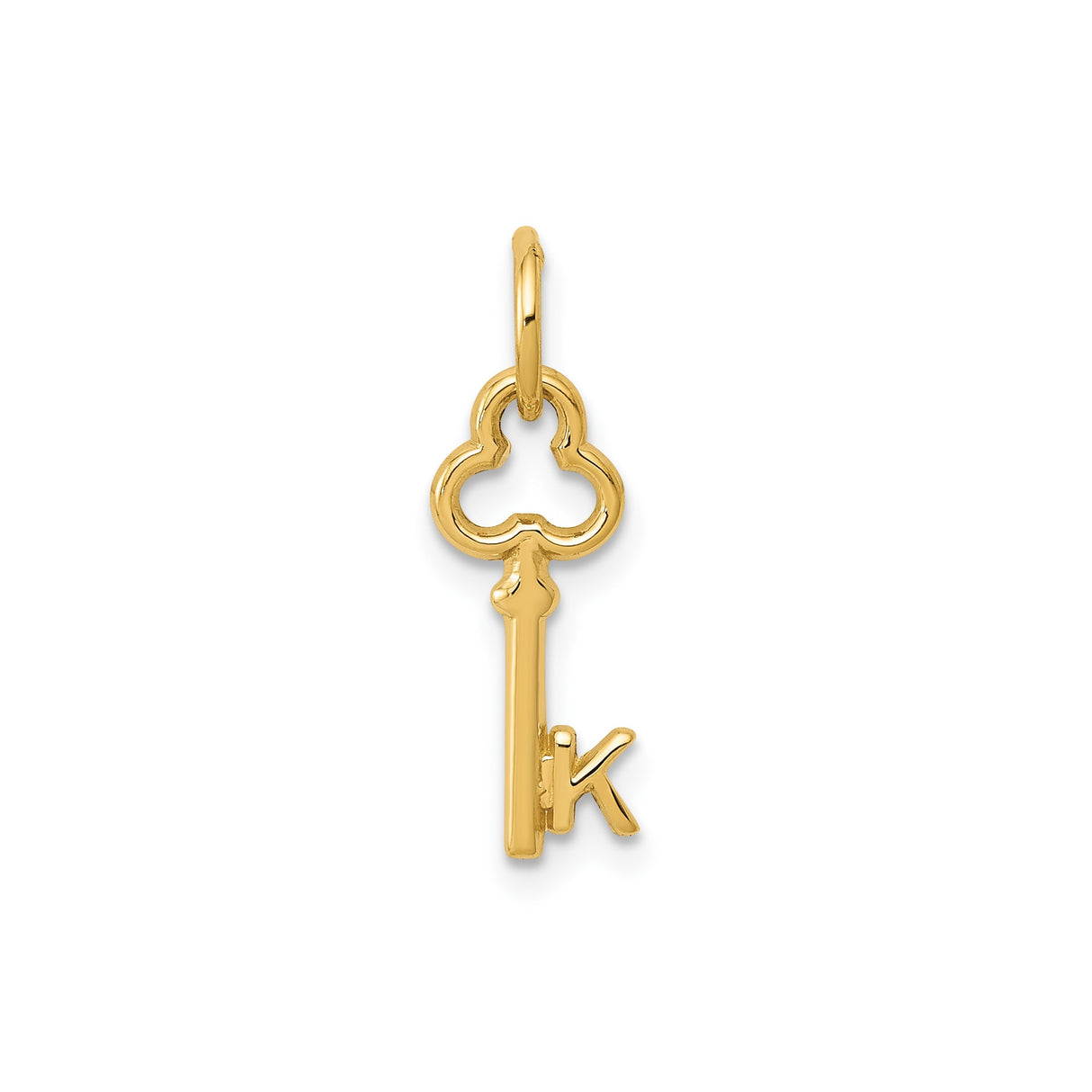 14k Yellow Gold Key Pendant with Openwork Top and Letter K Initial Charm
