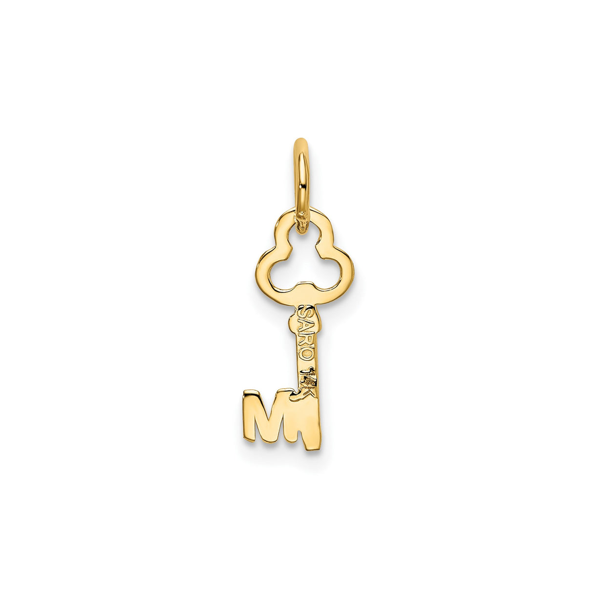 14k Yellow Gold Key Pendant with Openwork Letter M Design, Monogram Initial Charm for Women
