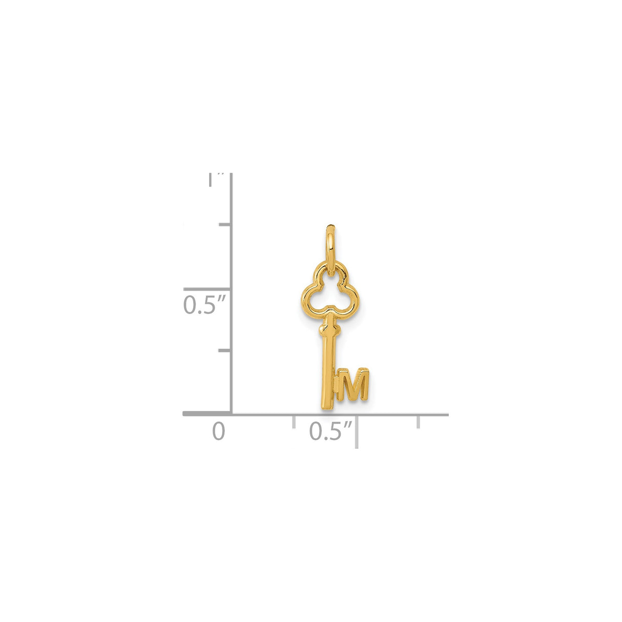 14k Yellow Gold Key Pendant with Openwork Letter M Design, Monogram Initial Charm for Women