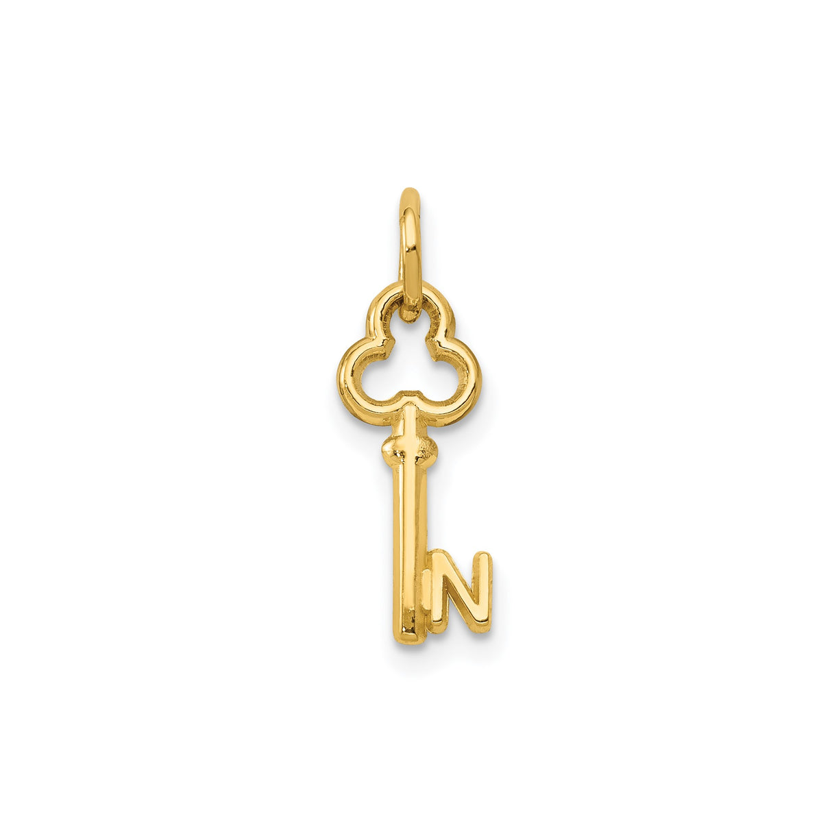 14k Yellow Gold Key Pendant with Ornamental Letter N, Vintage Style Monogram Charm