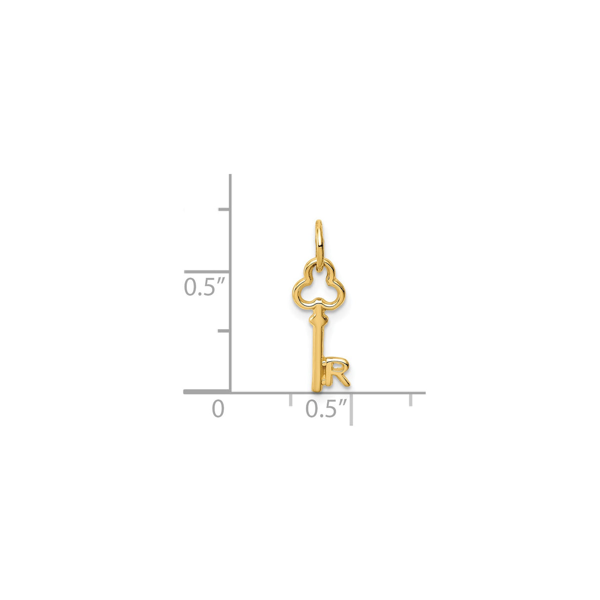14k Yellow Gold Key Pendant with Letter R, Ornate Skeleton Key Charm