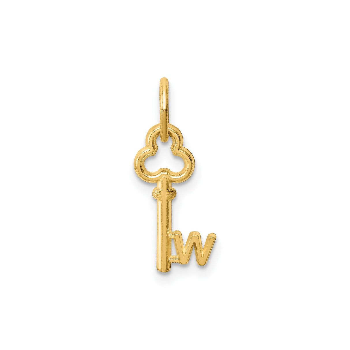 14k Yellow Gold Key Pendant with Uppercase Letter W, Monogram Charm