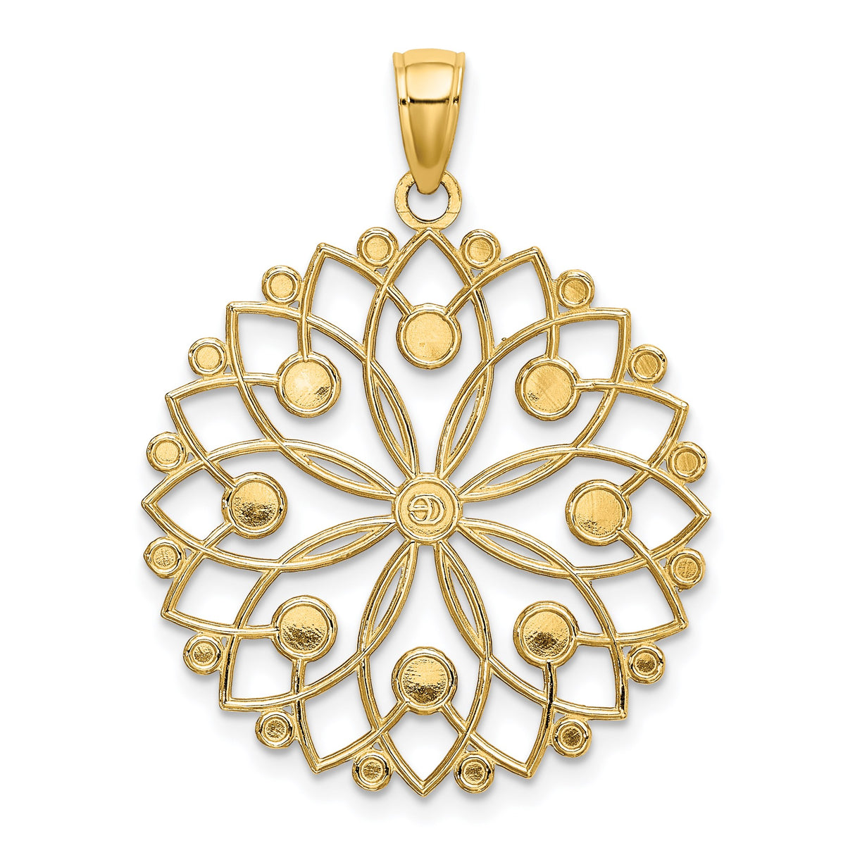 14k Multi-Tone Gold Mandala Pendant with Openwork Floral Design and Diamond Cut Accents