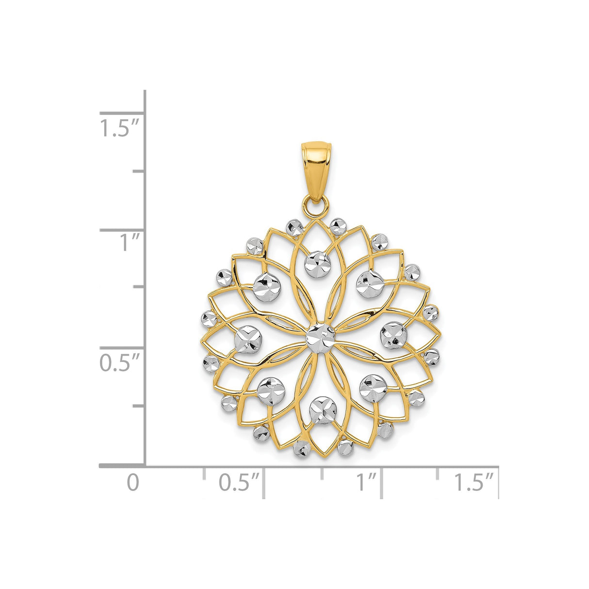 14k Multi-Tone Gold Mandala Pendant with Openwork Floral Design and Diamond Cut Accents