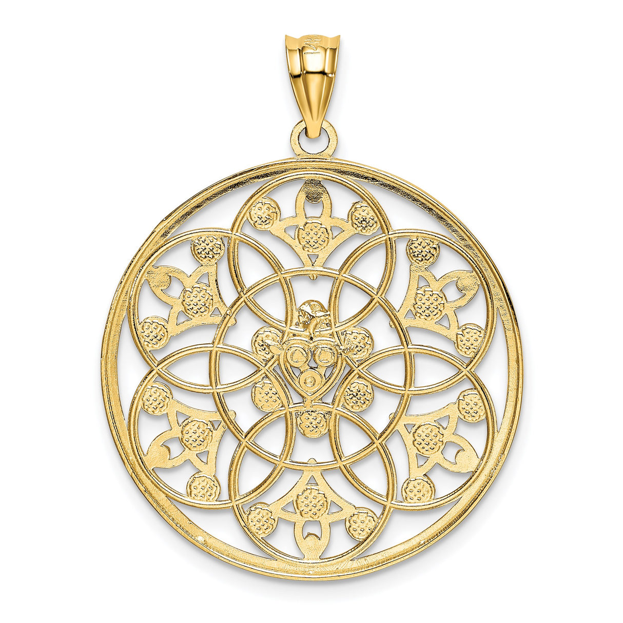 14k Multi-Tone Gold Mandala Filigree Pendant with Diamond Cut Accents, Spiritual Boho Jewelry for Women