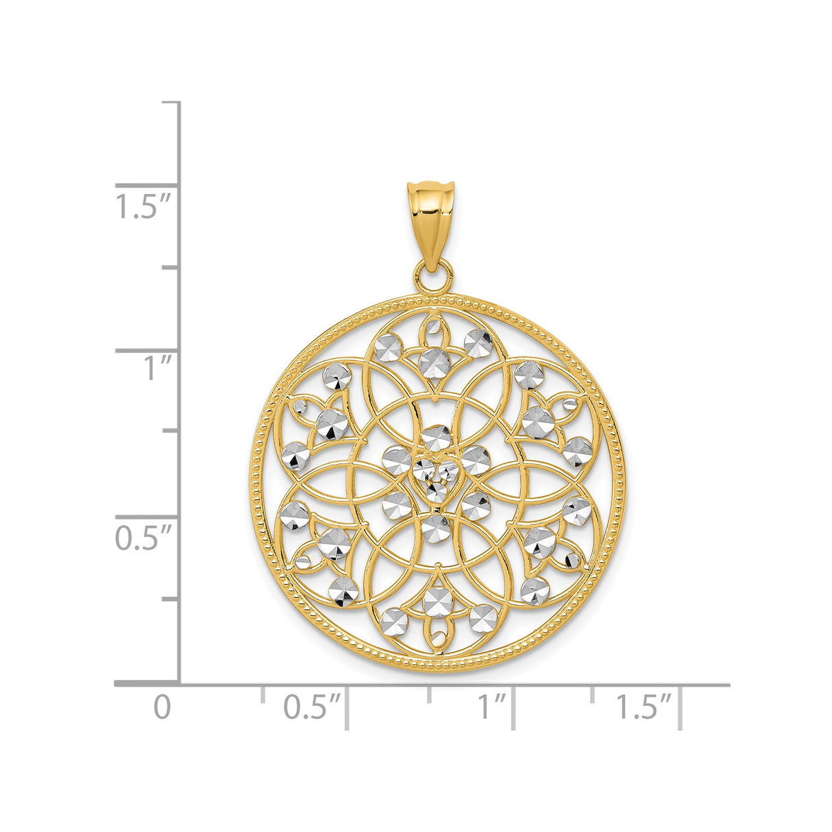 14k Multi-Tone Gold Mandala Filigree Pendant with Diamond Cut Accents, Spiritual Boho Jewelry for Women