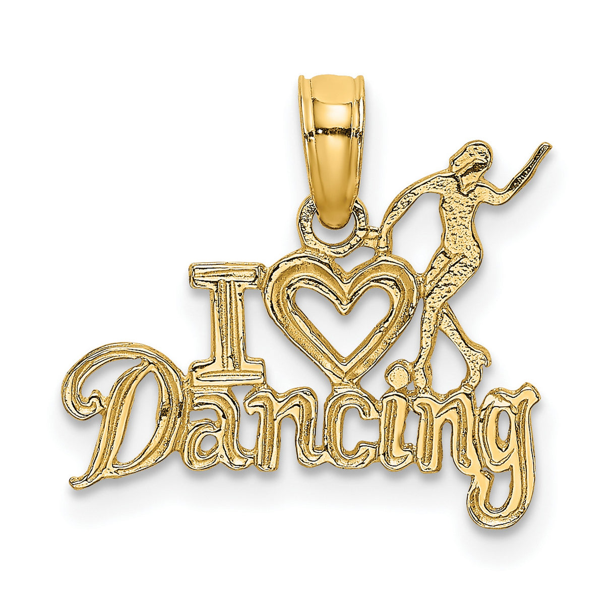 14k Yellow Gold Pendant, Dancer Silhouette I Love Dancing Charm, Ballet Jewelry for Women or Girls