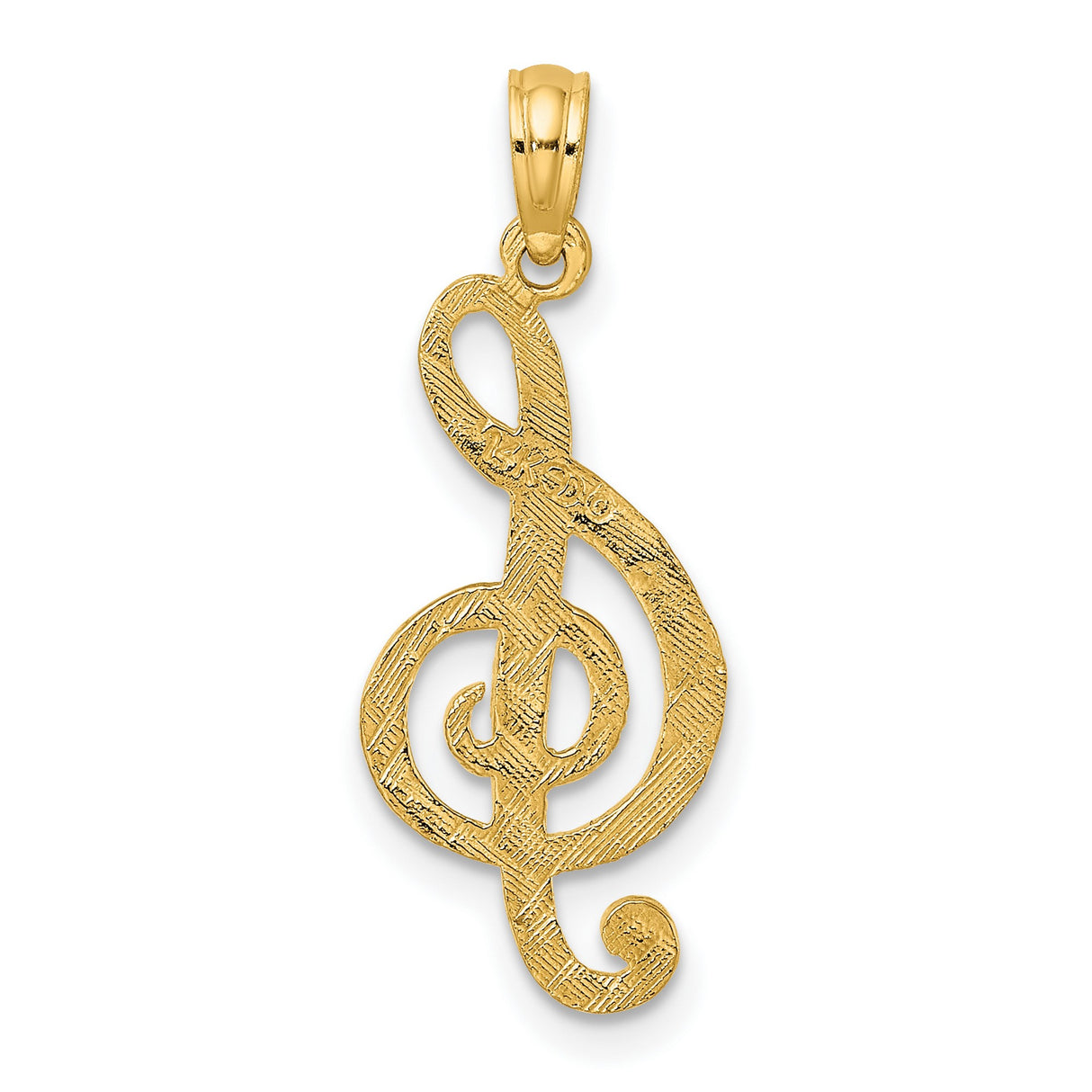 14k Yellow Gold Treble Clef Pendant with Floral Engraving, Music Note Charm for Women or Unisex Wear