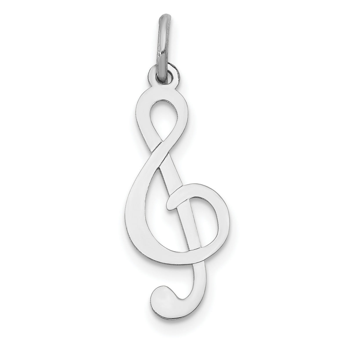 14k White Gold Treble Clef Pendant, Polished Musical Symbol Charm for Women and Men
