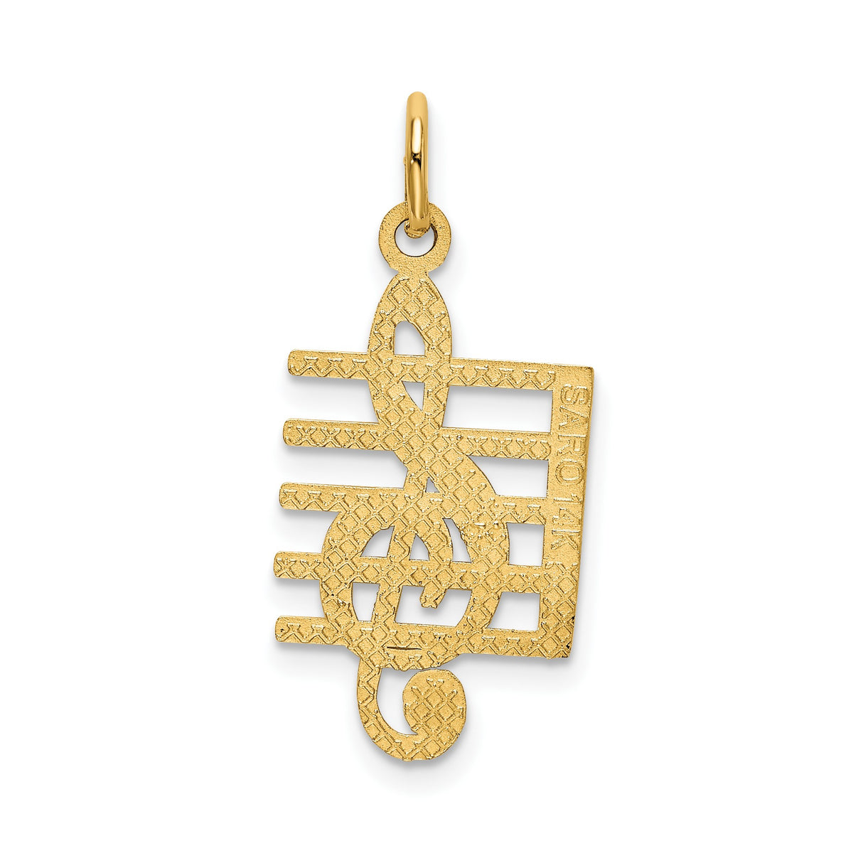 14k Yellow Gold Music Pendant with Treble Clef and Staff Design