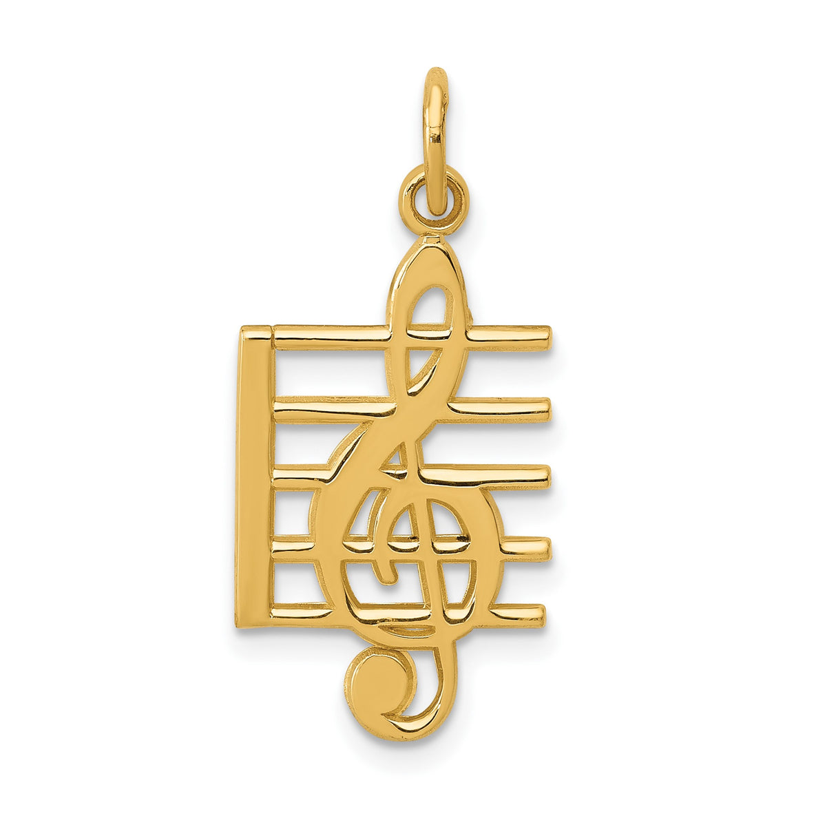 14k Yellow Gold Music Pendant with Treble Clef and Staff Design