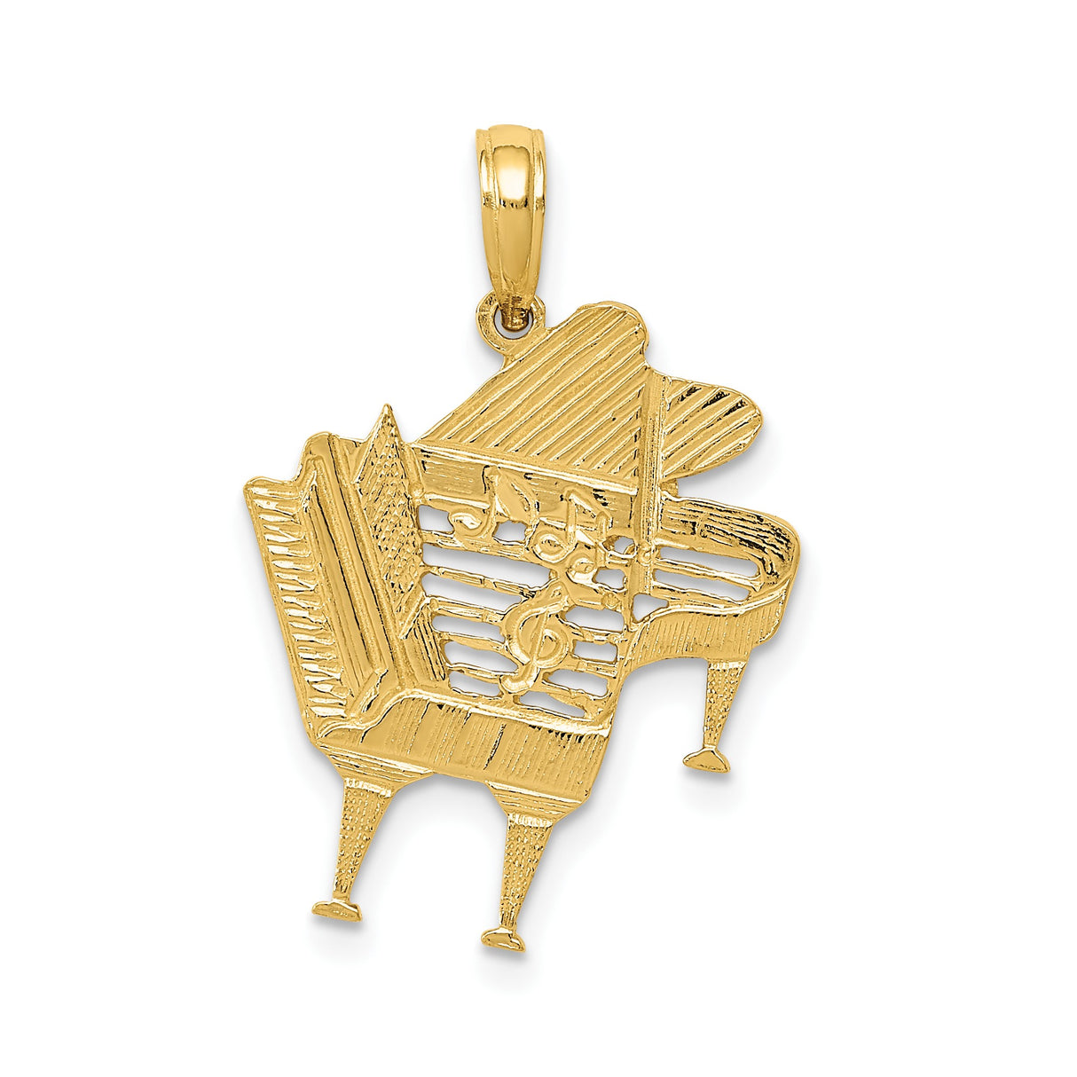 14k Yellow Gold Grand Piano Pendant with Musical Notes and Treble Clef Charm
