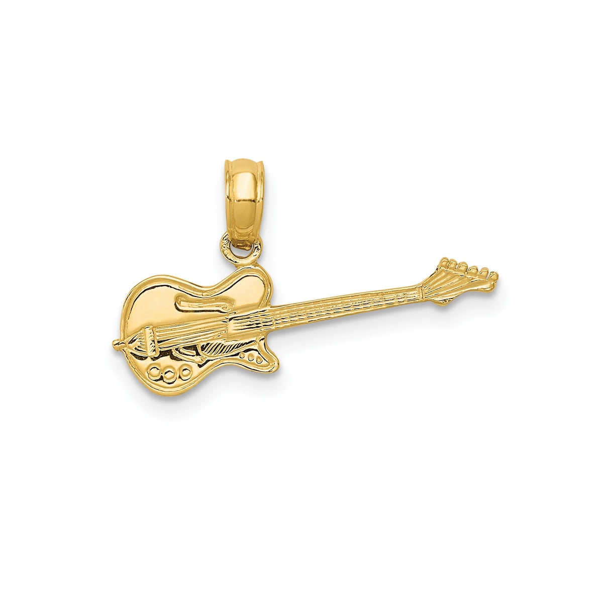 14k Yellow Gold Electric Guitar Pendant, Detailed Rock Style Music Charm, Unisex Jewelry