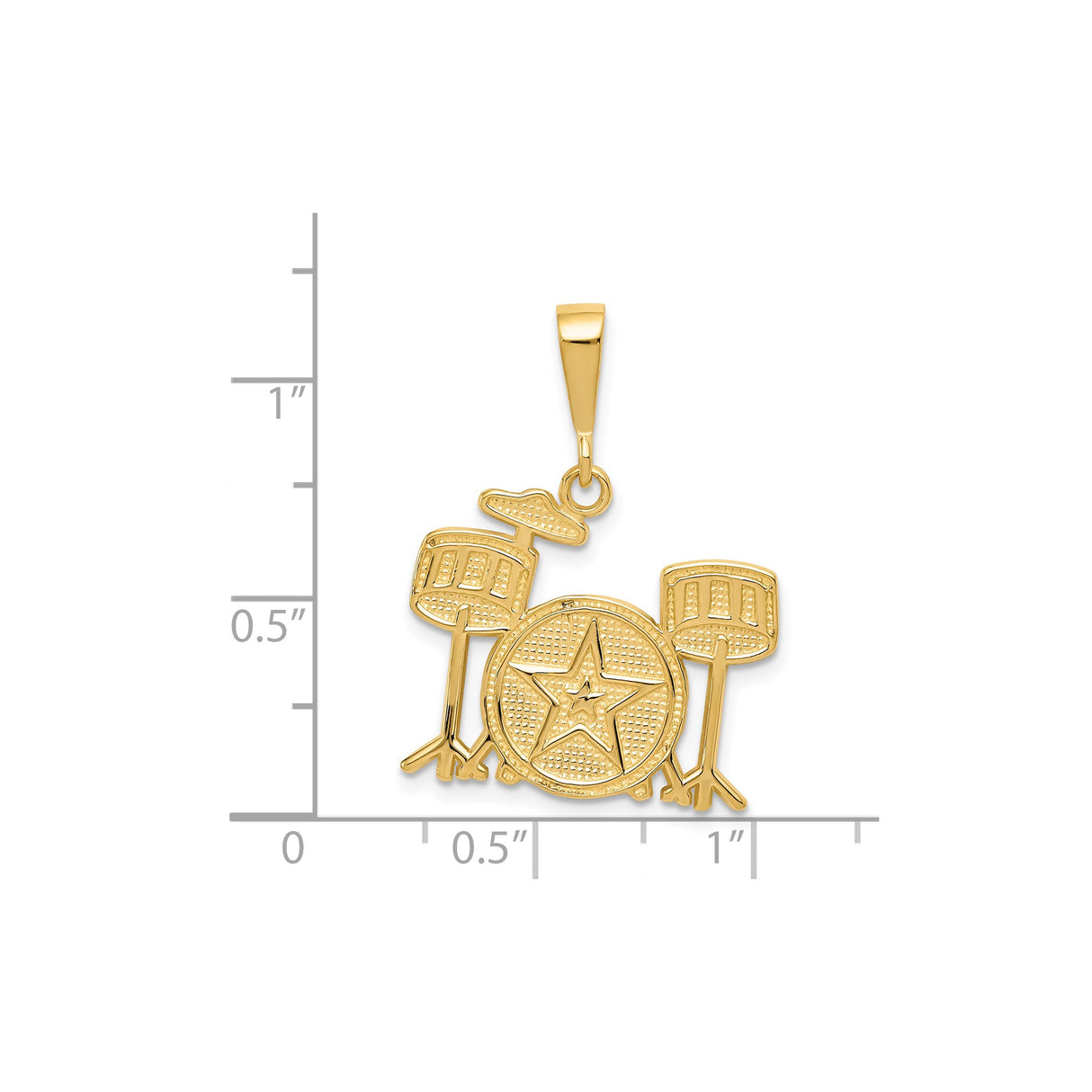 14k Yellow Gold Drum Set Pendant with Star Bass Drum, Music Charm for Musicians