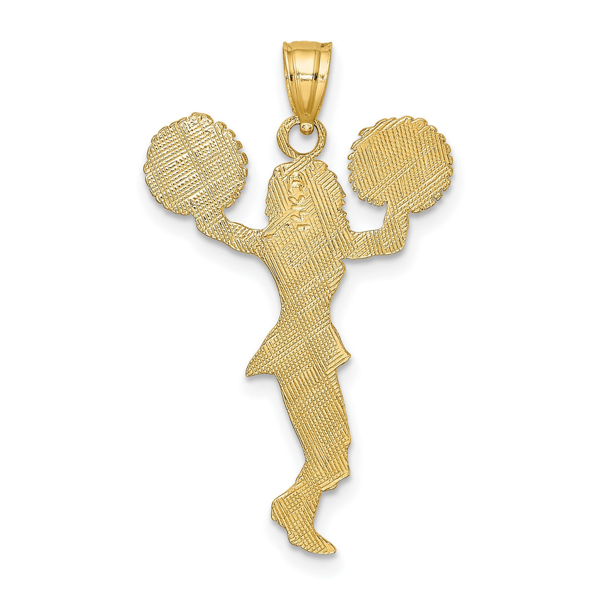 14k Yellow Gold Cheerleader Pendant with Pom-Poms, Sports Charm for Teens or Women