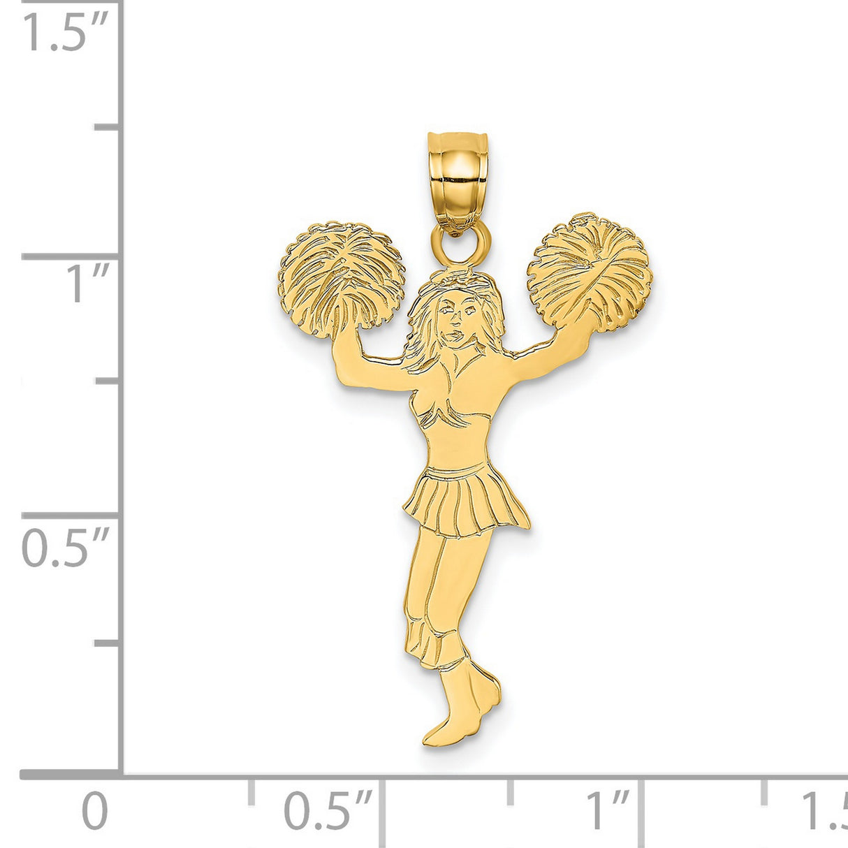 14k Yellow Gold Cheerleader Pendant with Pom-Poms, Sports Charm for Teens or Women