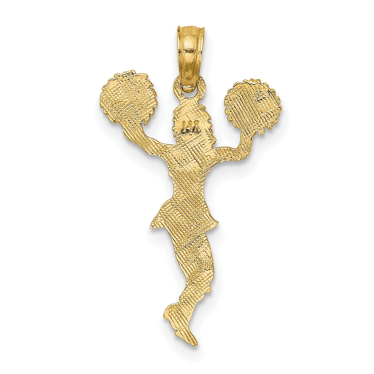 14k Yellow Gold Cheerleader Pendant with Pom-Poms and Cheer Uniform Theme