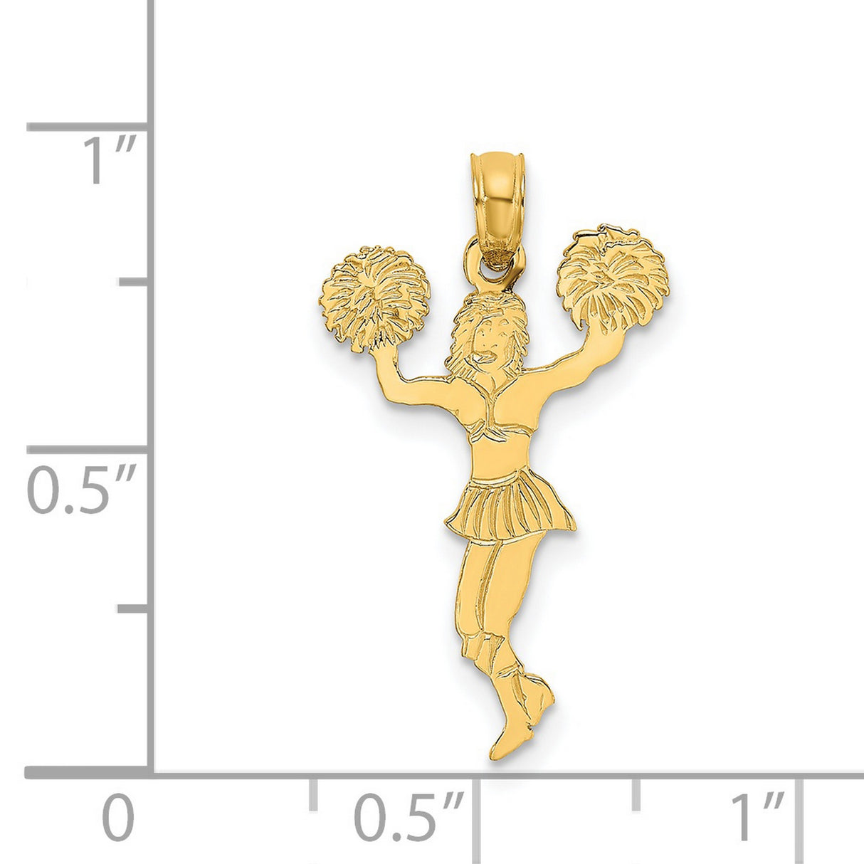 14k Yellow Gold Cheerleader Pendant with Pom-Poms and Cheer Uniform Theme