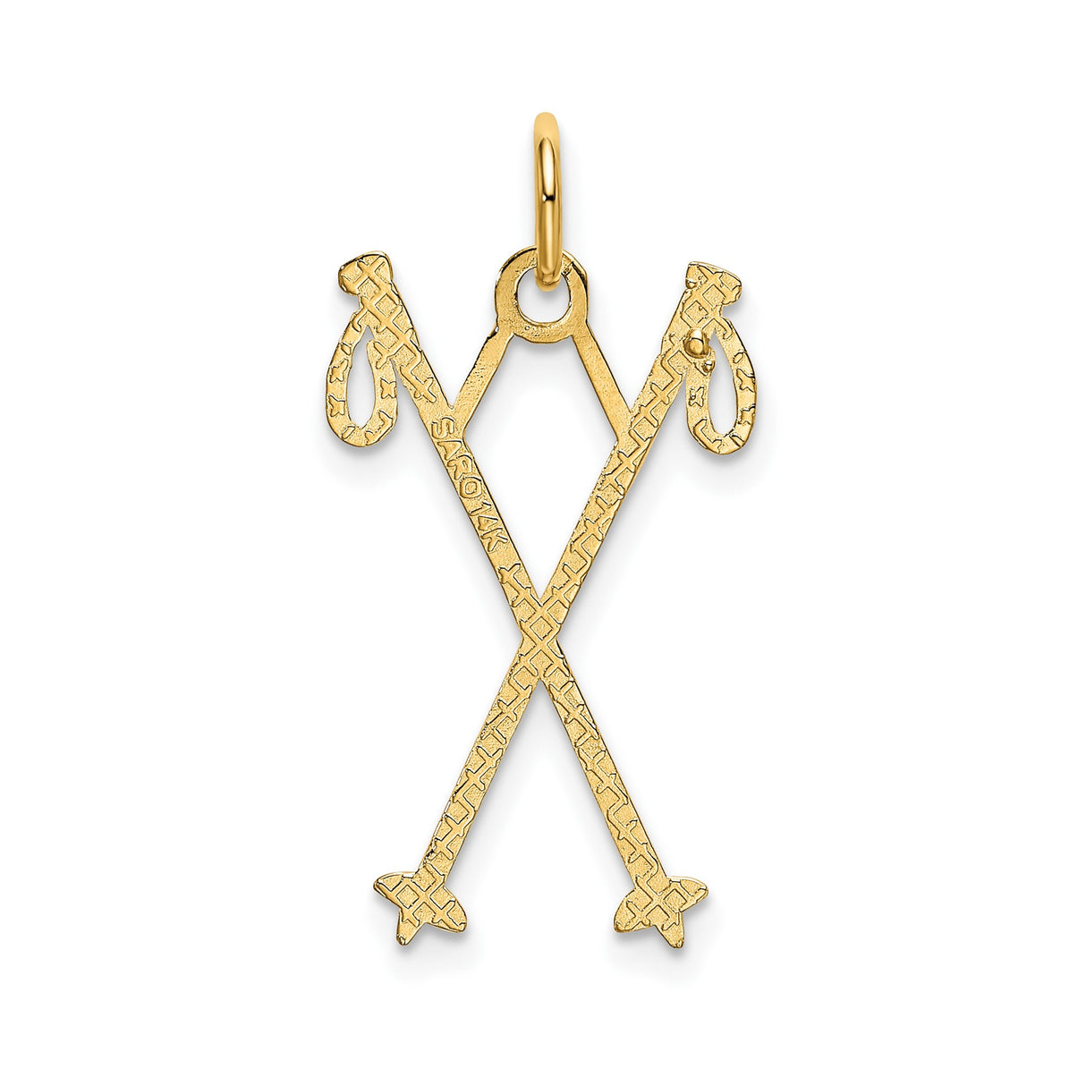 14k Yellow Gold Pendant with Crossed Ski Poles, Winter Sports Charm for Skiers
